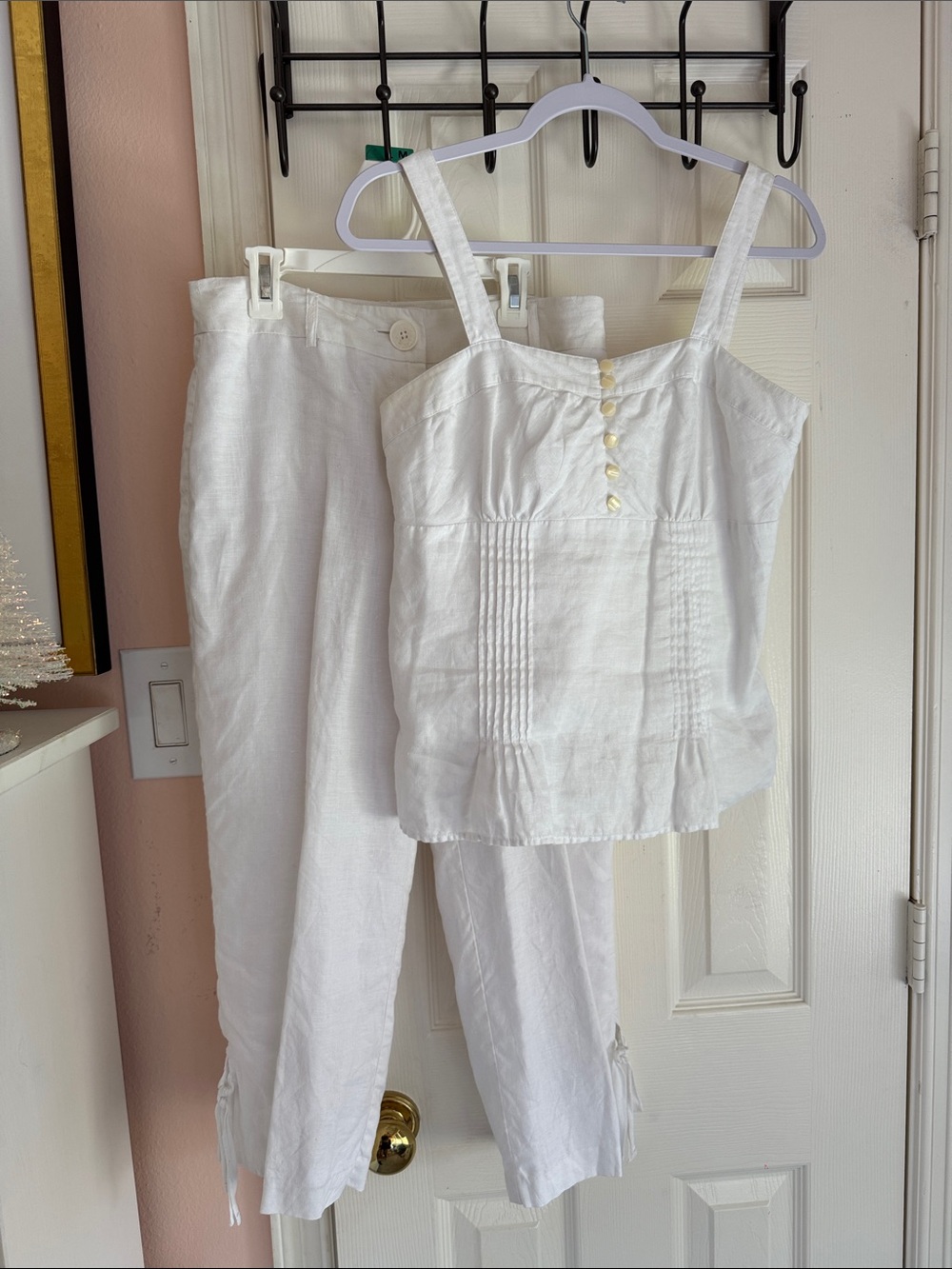 LOFT Women’s White Linen Crop Tank & Pants Set Size 6P